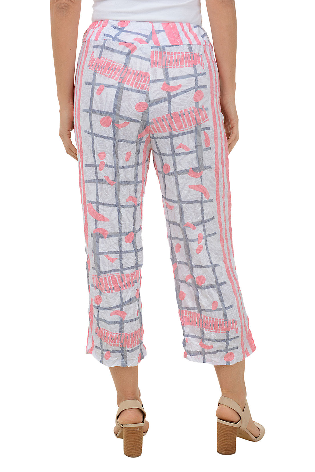 Salmon Stripes Crinkle Cropped Palazzo Pant