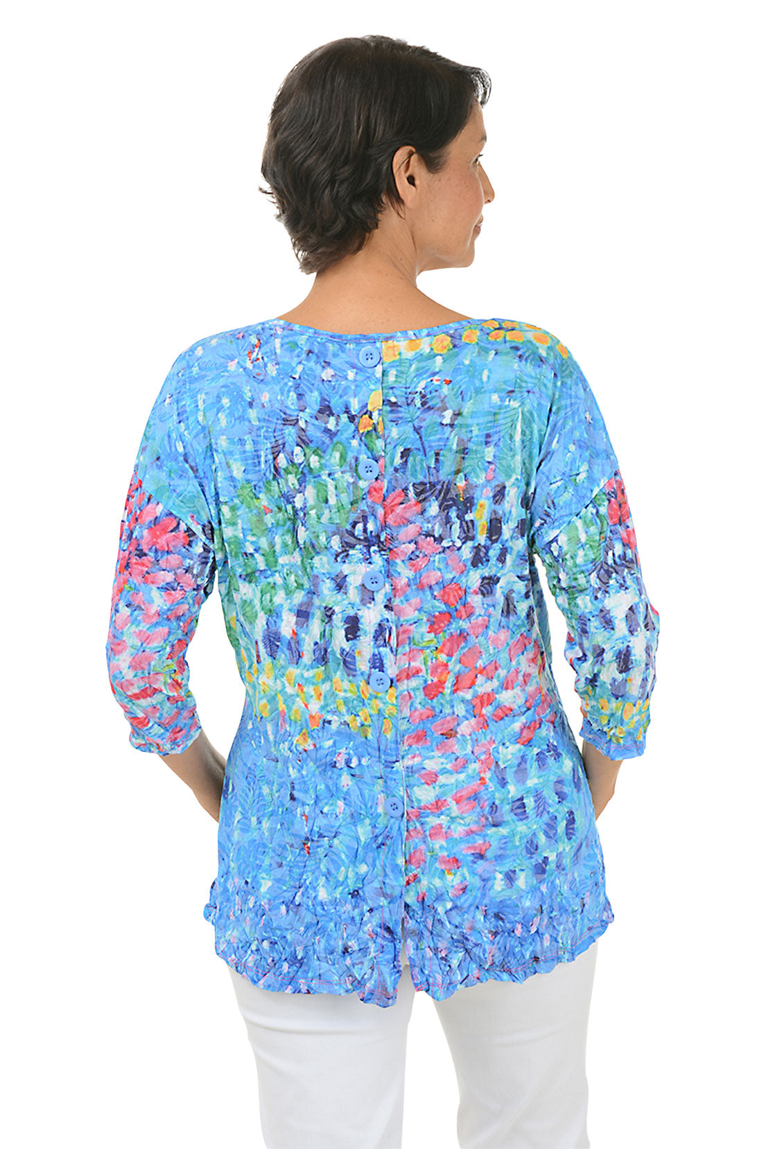 Watercolor Garden Button-Back Crinkle Top