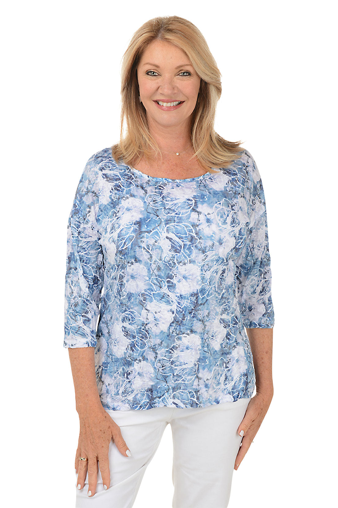 Snowy Floral Button-Back Crinkle Top