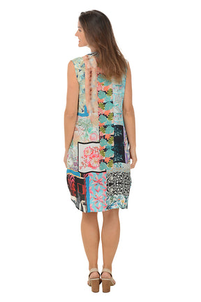 Monstera Mosaic Silky Button-Front Dress