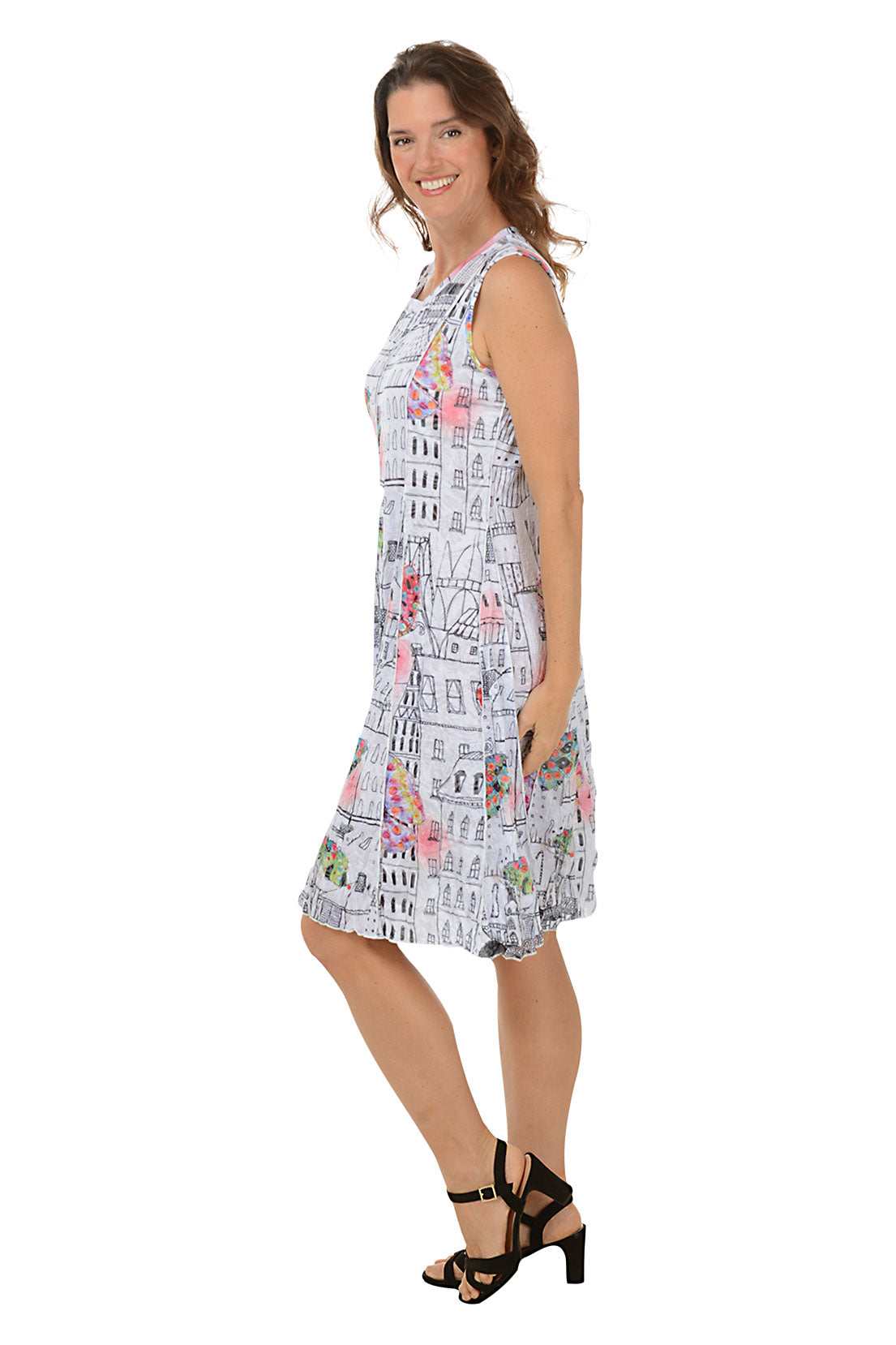 Butterfly Village Paneled Sleeveless Crinkle Dress