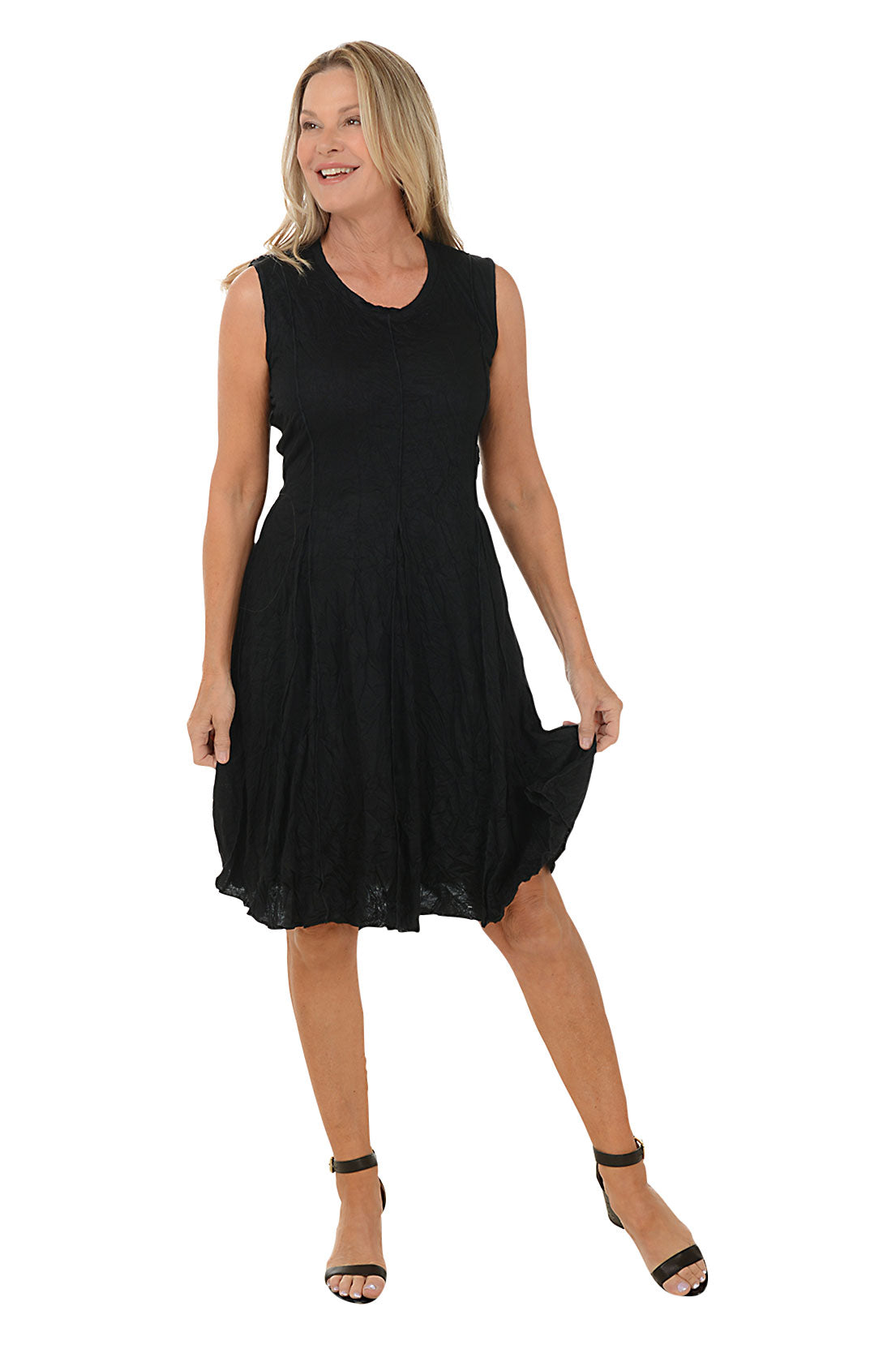 Solid Paneled Sleeveless Crinkle Dress