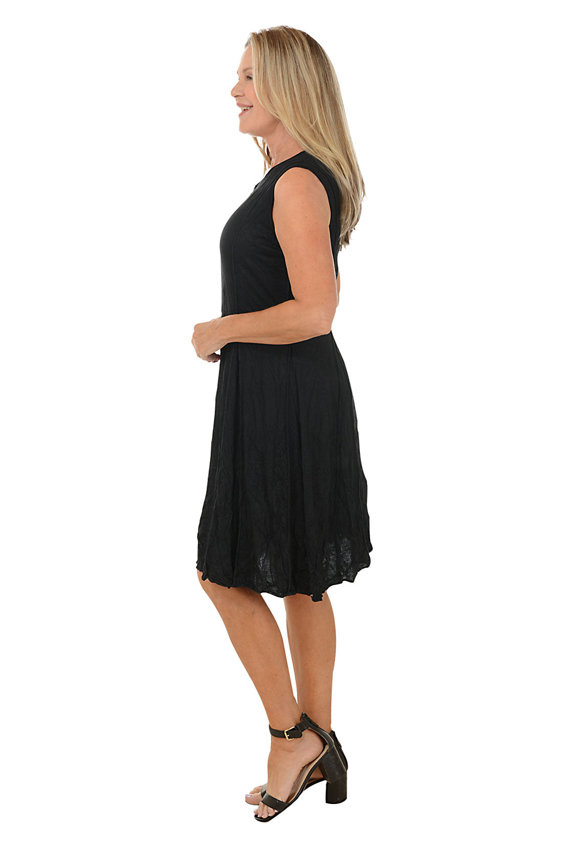 Solid Paneled Sleeveless Crinkle Dress