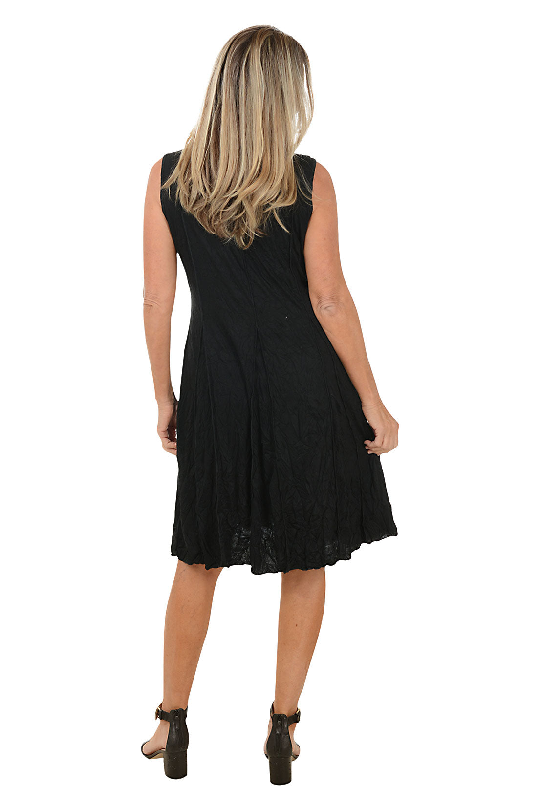 Solid Paneled Sleeveless Crinkle Dress