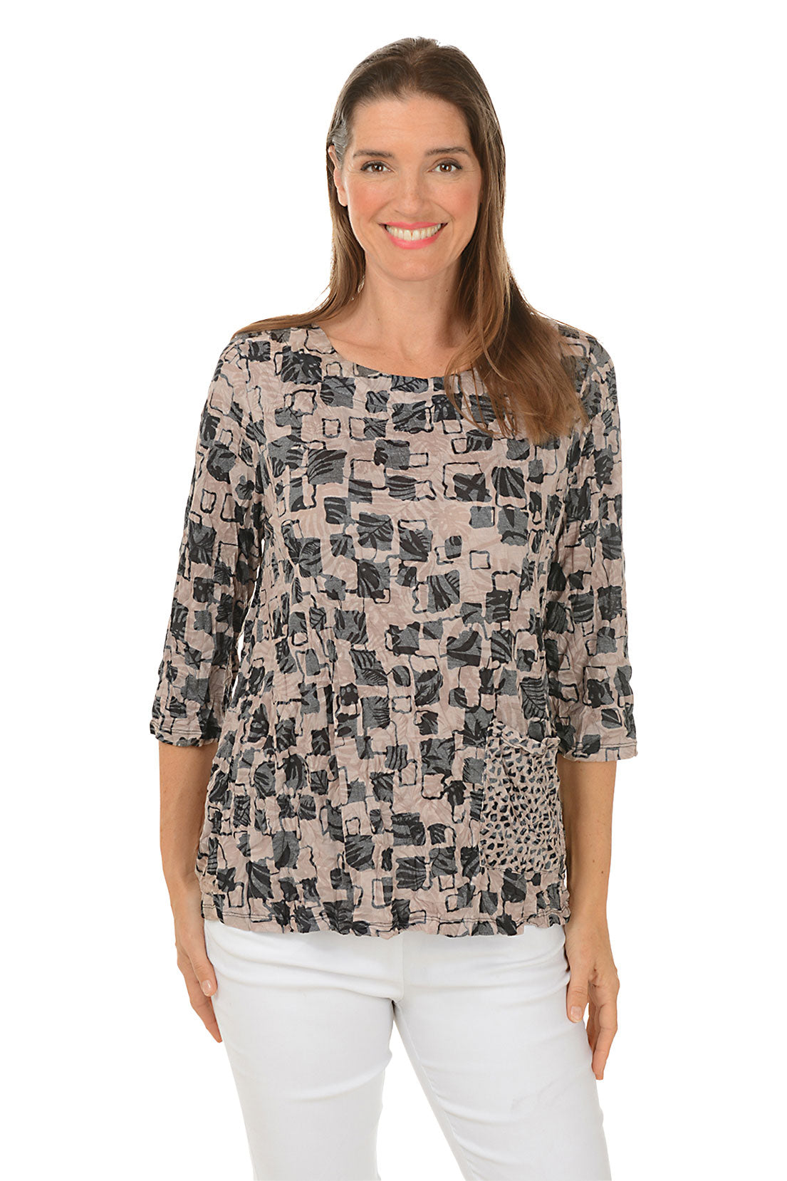 Giraffe Geo Scoop Neck Crinkle Top