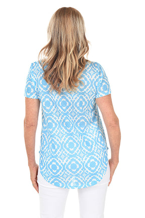 Ikat Slub Knit Short Sleeve Top