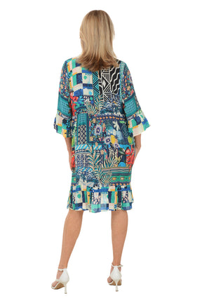 Paisley Floral Bell Sleeve Button-Front Dress