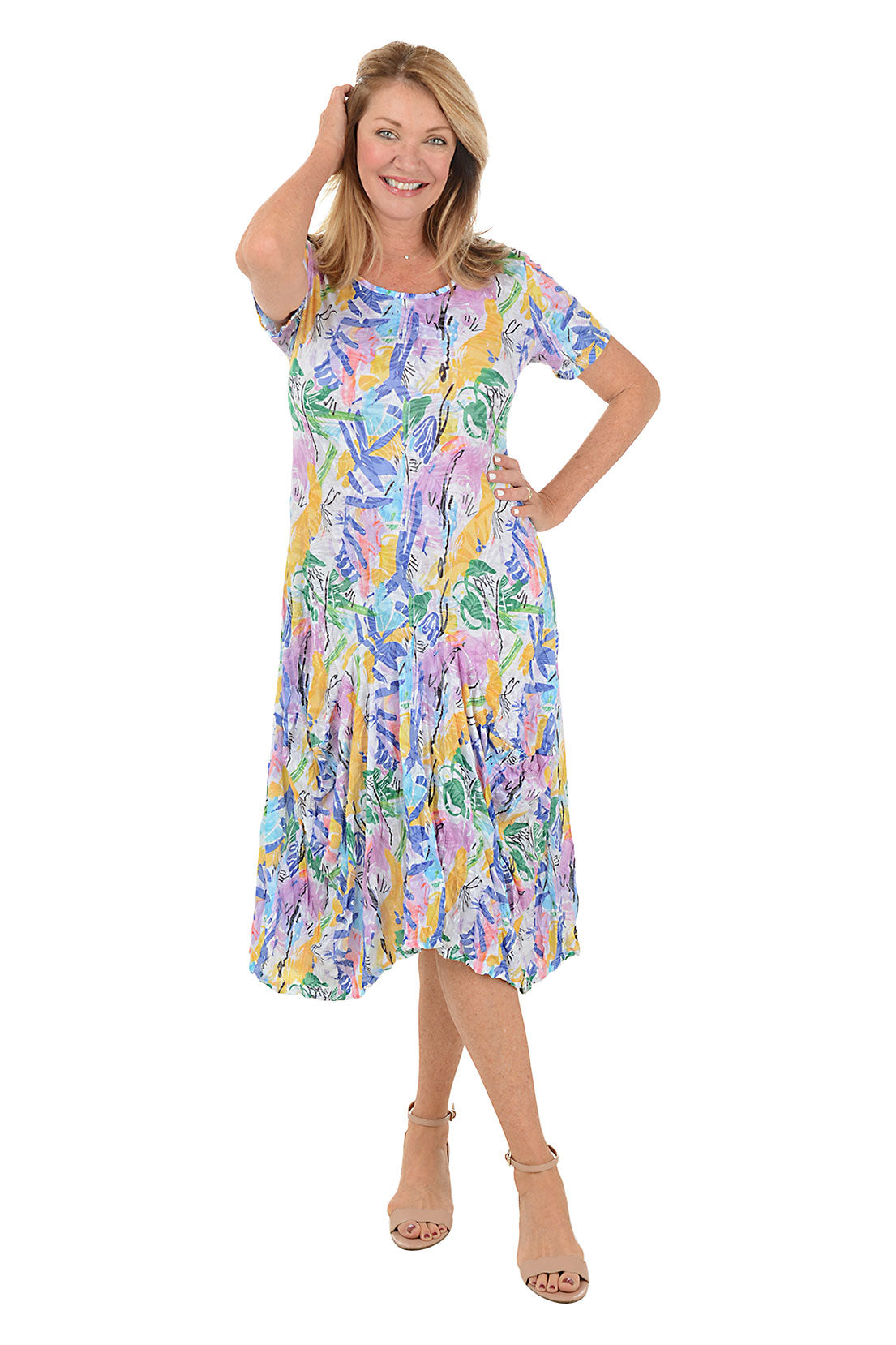 Mardi Gras Short Sleeve Draped Dress