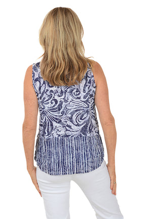 Hibiscus Paisley Crinkle Burnout Sleeveless Top