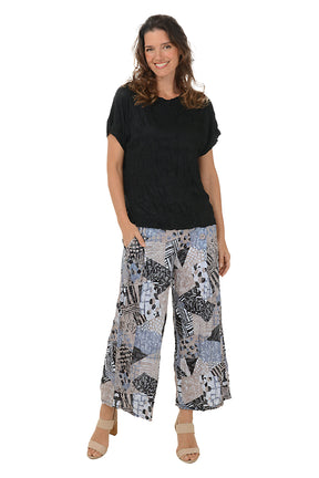 Safari Patchwork Crinkle Triple Button Palazzo Pant