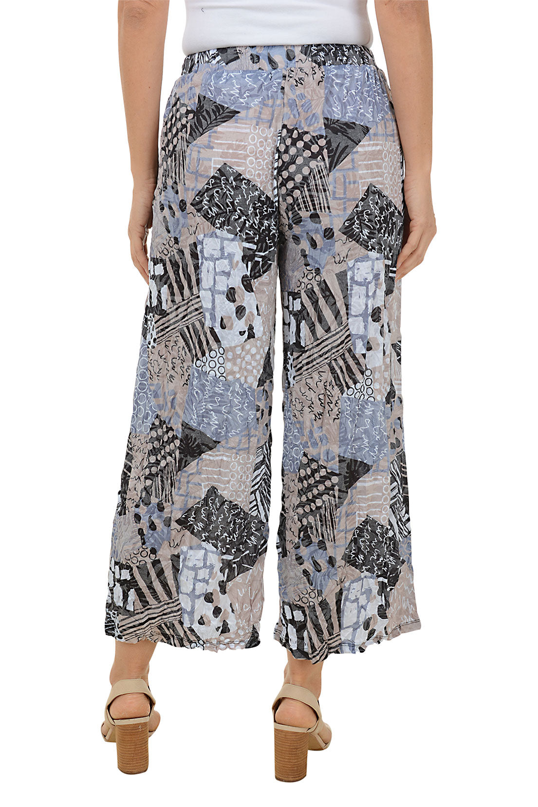 Safari Patchwork Crinkle Triple Button Palazzo Pant