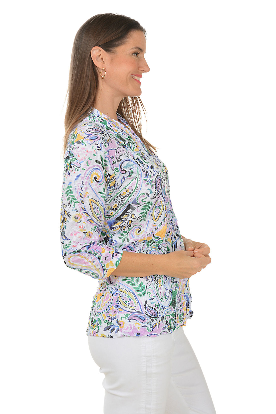 Paisley Vines Crinkle Pleated Front Top