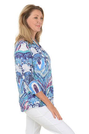 Abstract Marble Crinkle Pleated Front Top