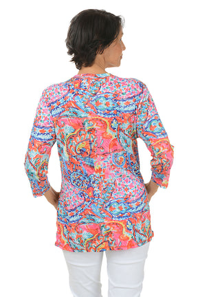 Calico Paisley Double Pocket Crinkle Top