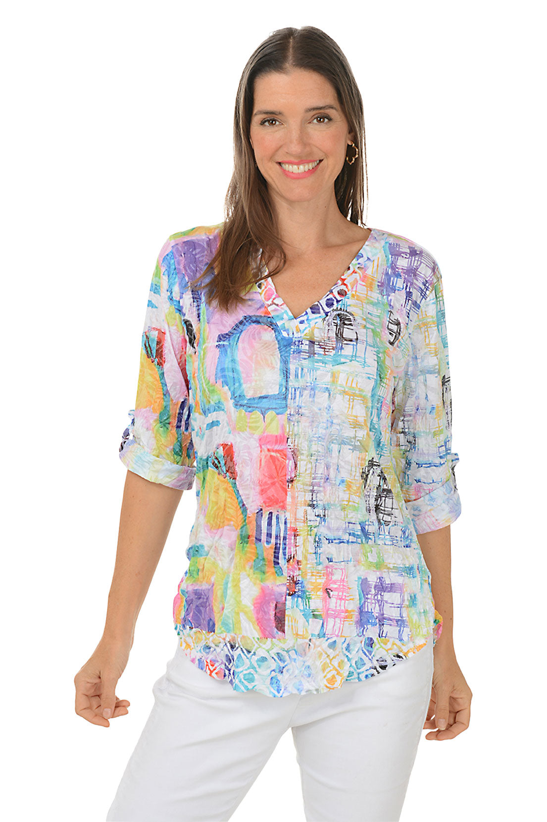 Scenic Pastels V-Neck Crinkle Top