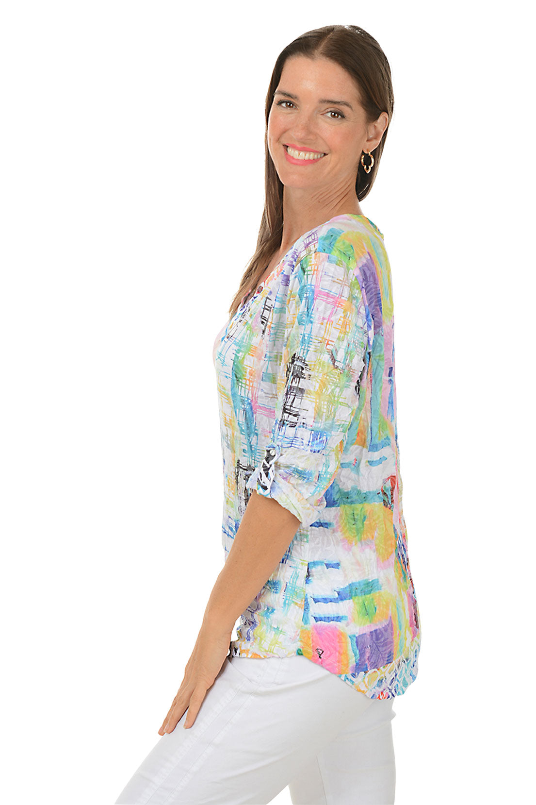 Scenic Pastels V-Neck Crinkle Top