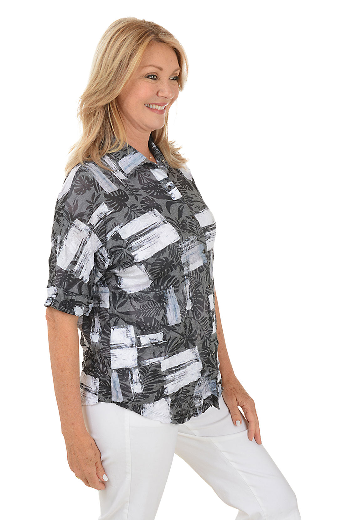 Square Silhouettes Crinkle Button-Front Shirt