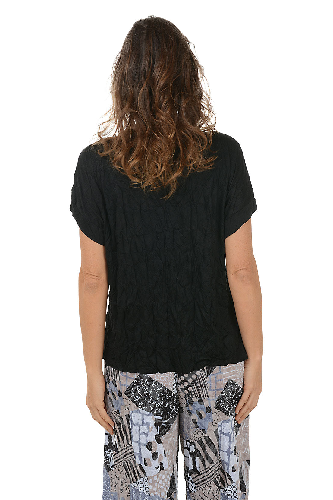 Solid Crinkle Short Sleeve Top