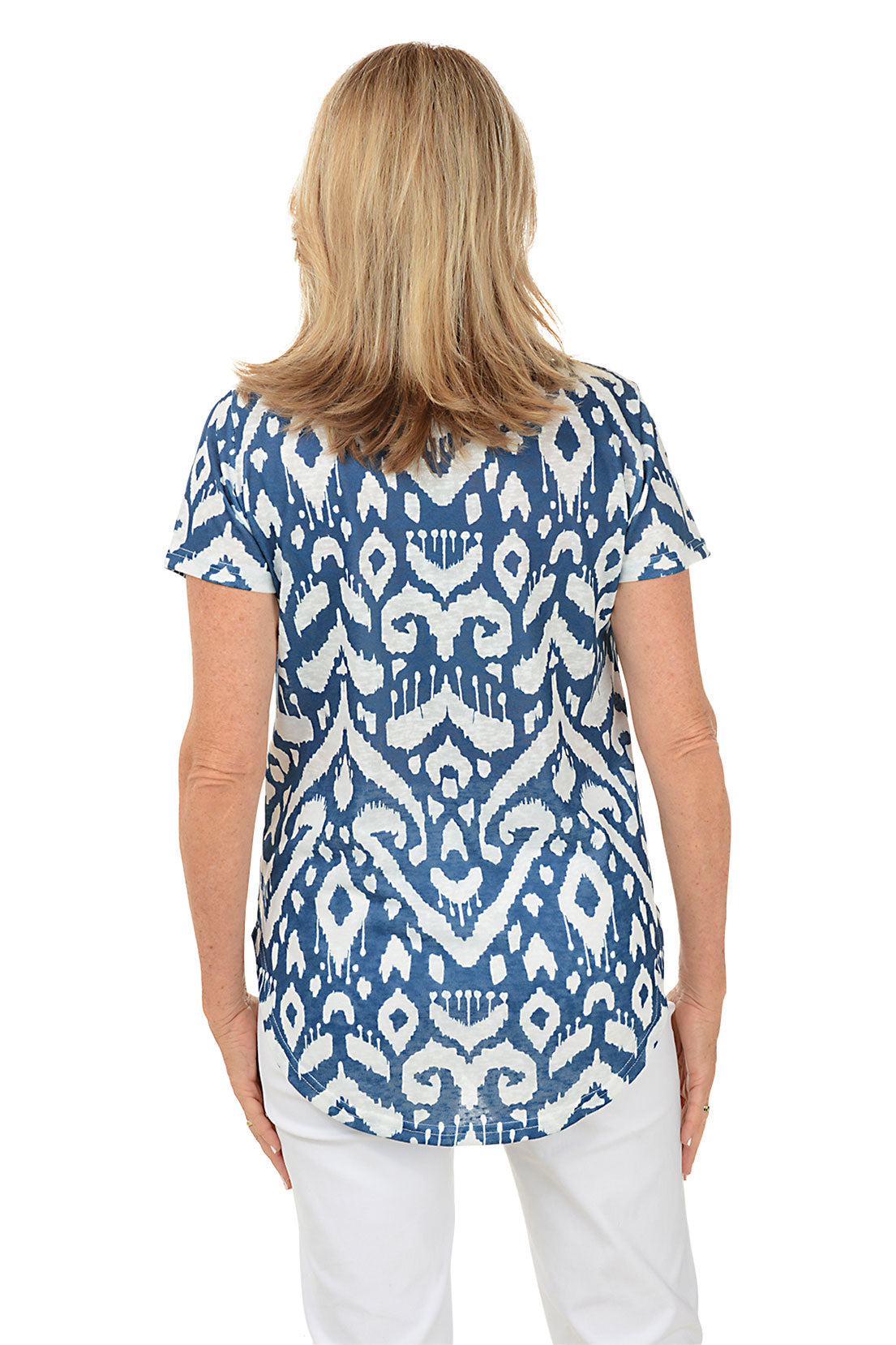 Midnight Ikat Slub Knit Short Sleeve Top