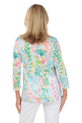 Pastel Garden Henley Asymmetrical Hem Top