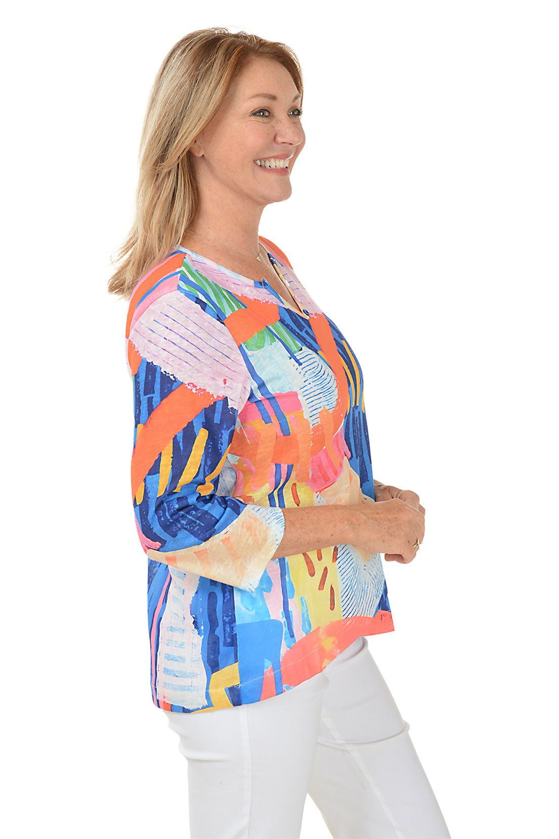 Abstract Rays Henley Asymmetrical Hem Top