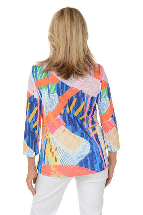 Abstract Rays Henley Asymmetrical Hem Top