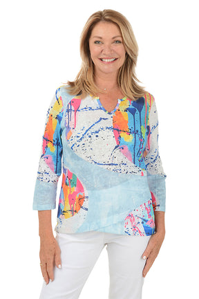 Paint Expression Henley Asymmetrical Hem Top