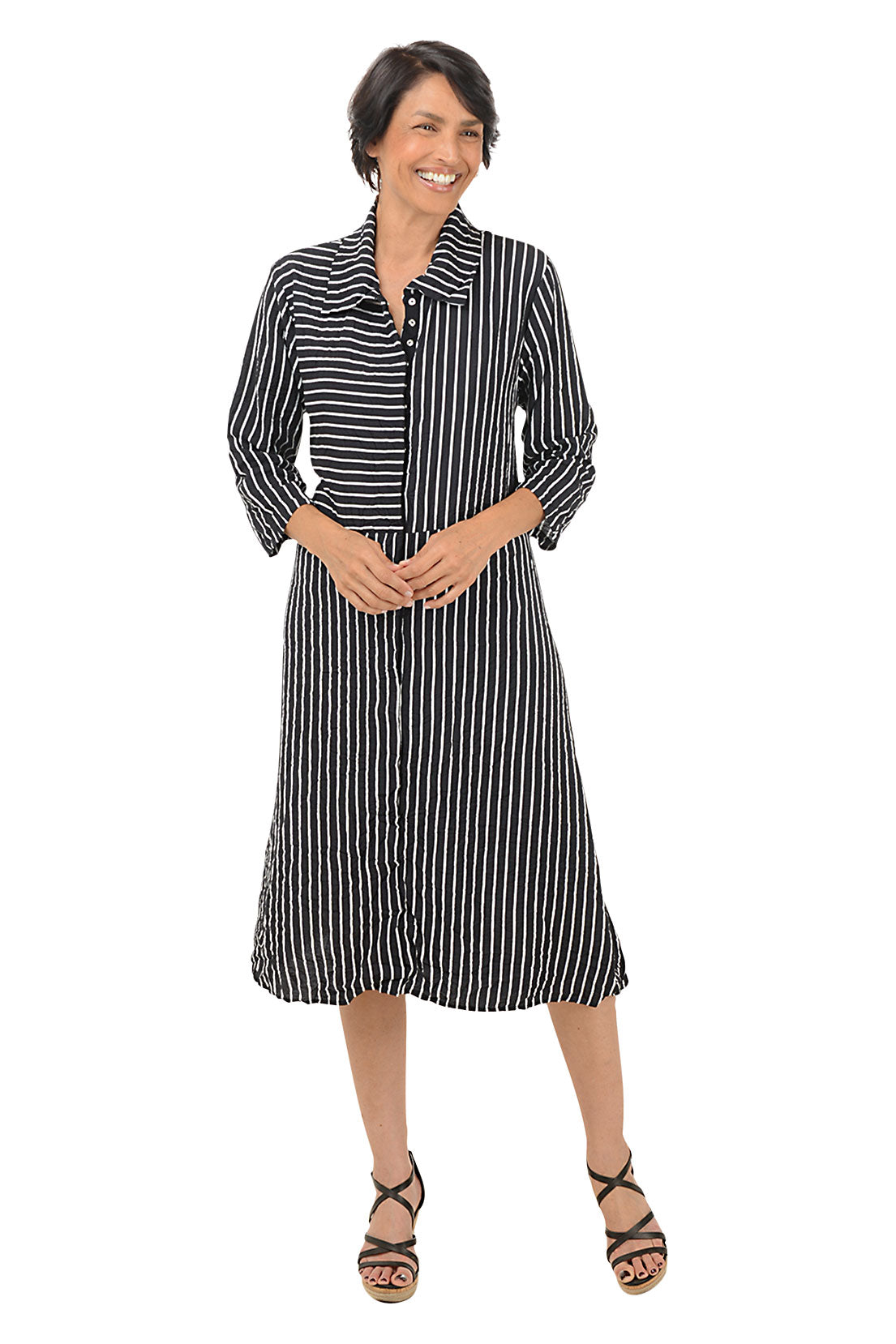 Striped Double Pocket Button-Front Dress