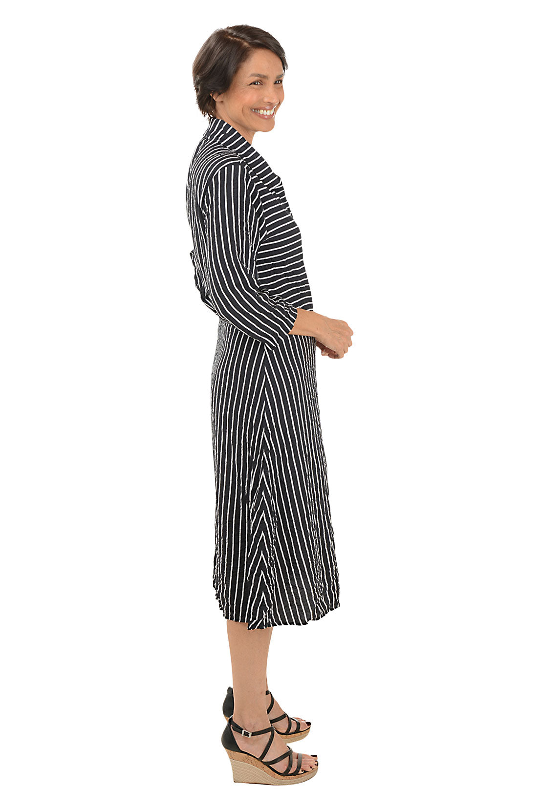 Striped Double Pocket Button-Front Dress