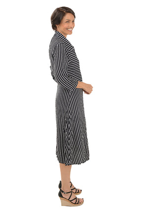 Striped Double Pocket Button-Front Dress