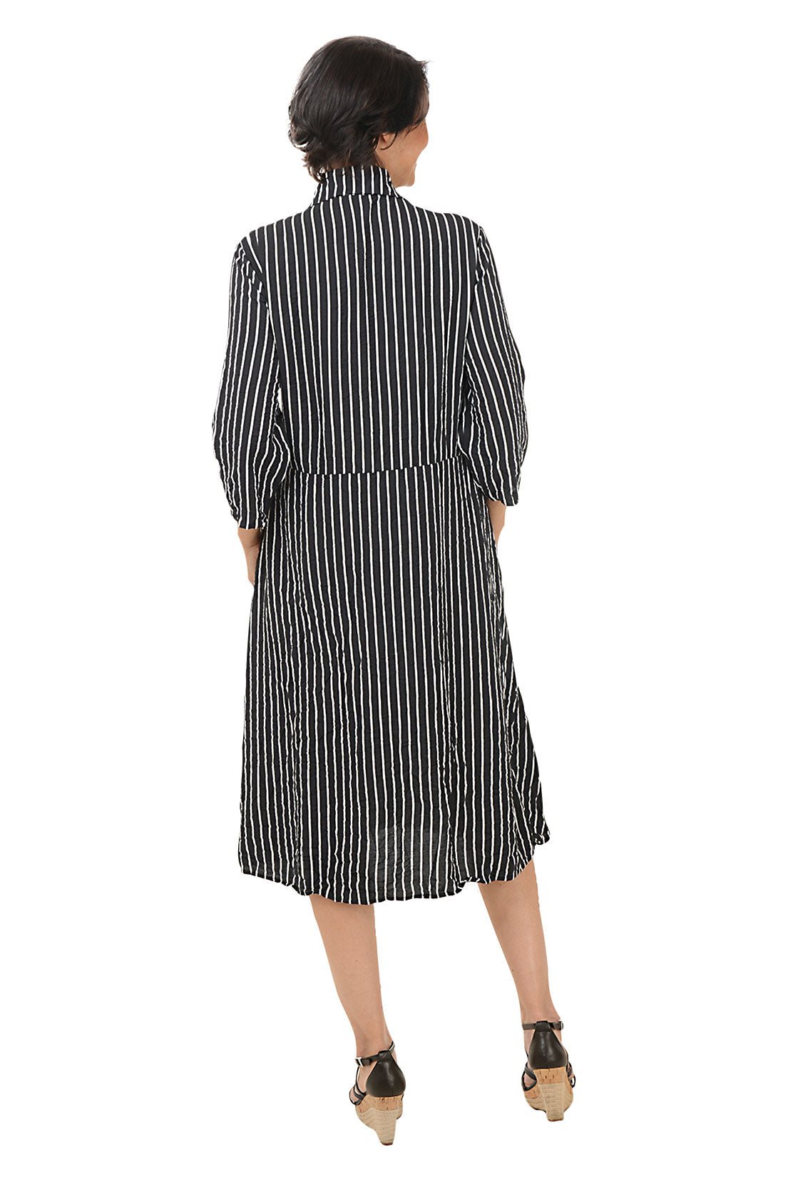 Striped Double Pocket Button-Front Dress