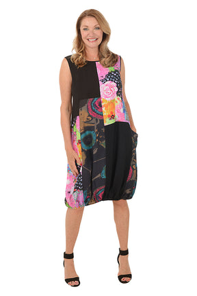 Floral Patch Gathered Hem Sleeveless Dress