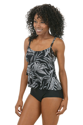 Leaf Encounter High-Low Ruffled Tankini Top