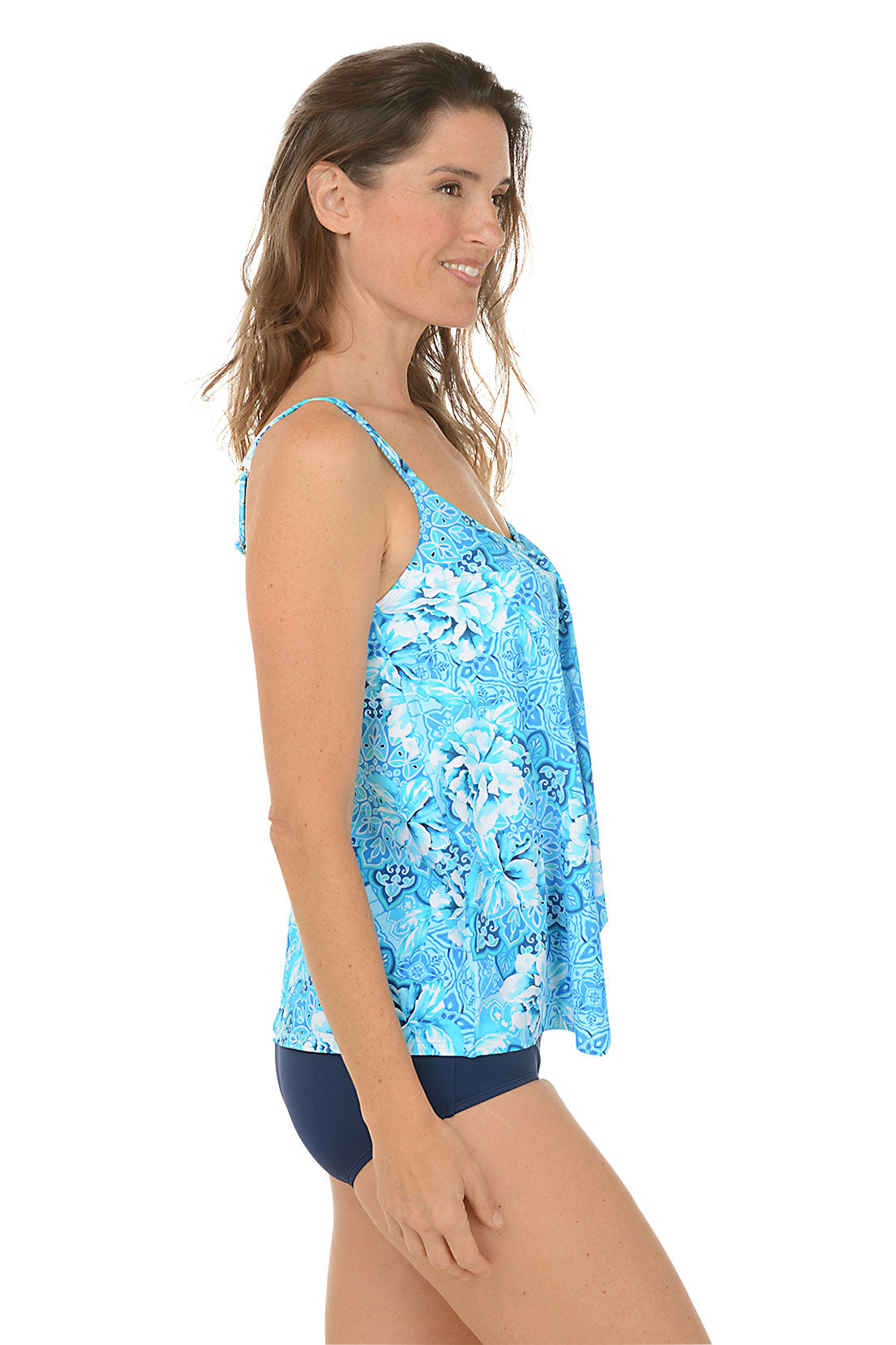 Barcelona Blues Draped Handkerchief Tankini Top