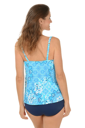 Barcelona Blues Draped Handkerchief Tankini Top