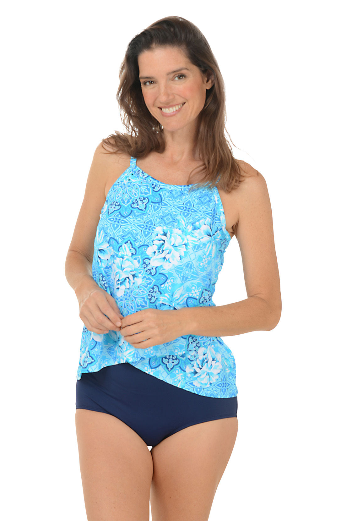 Barcelona Blues High Neck Tankini Top