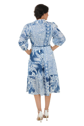 Chambray Palms Belted Dress