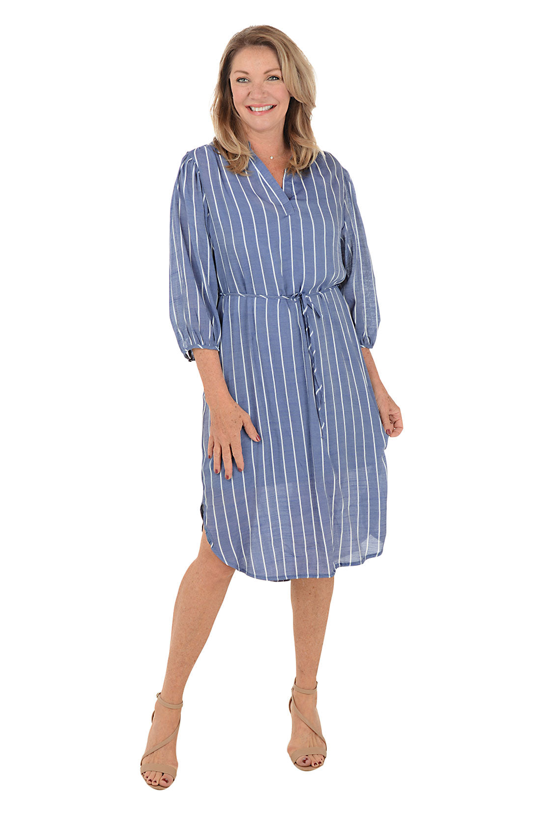 Pinstripe Belted Dress