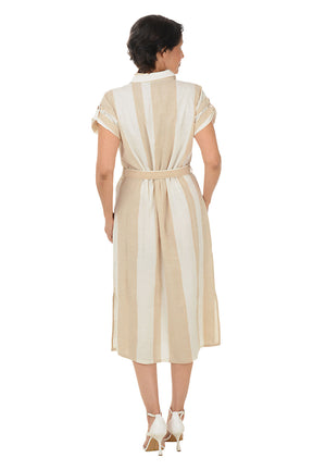 Sand Striped Button-Front Dress