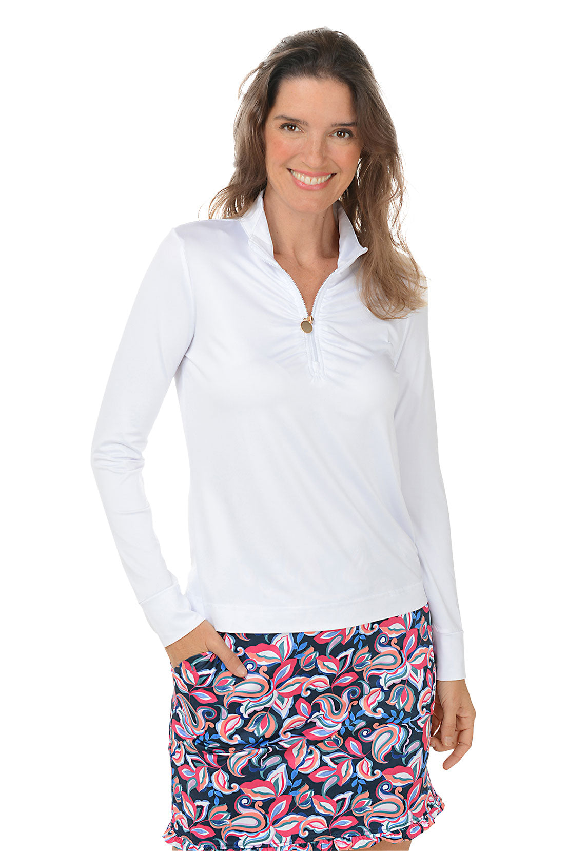 Ruched Quarter Zip Front UPF50 Sun Shirt