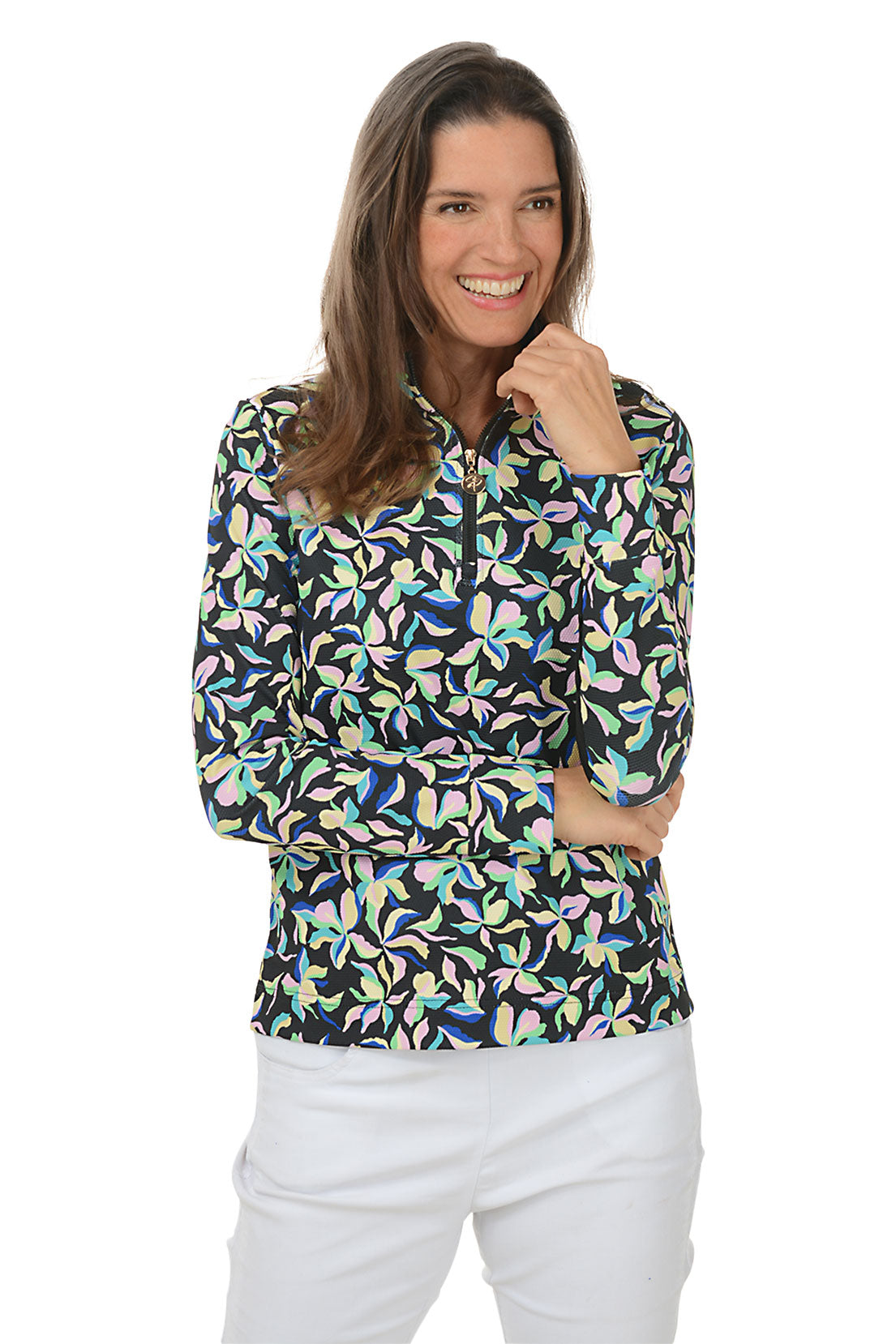 Floral Fireworks UPF50 Pique Top