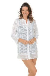 Eyelet Lace Button-Front Cover-Up