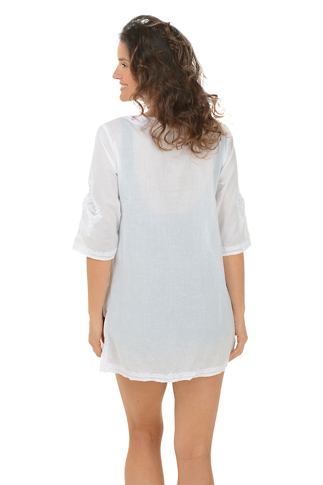 Embroidered Palms Cotton Tunic Cover-Up