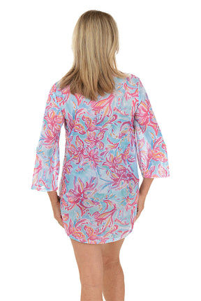 Pink Hibiscus Mesh Tunic Cover-Up