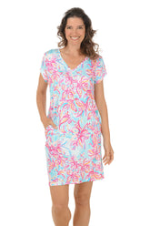 Pink Hibiscus V-Neck Cover-Up Dress