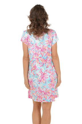 Pink Hibiscus V-Neck Cover-Up Dress