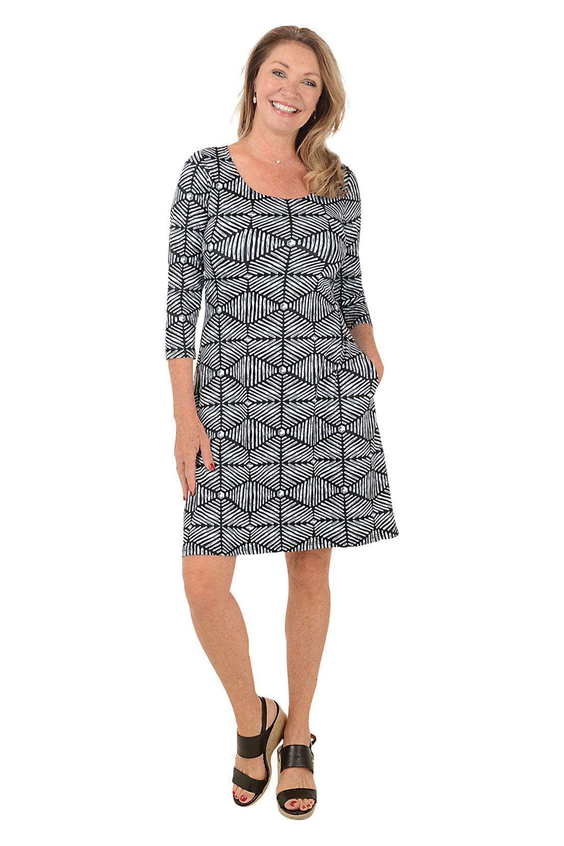 Soundwaves 3/4 Sleeve A-Line Dress