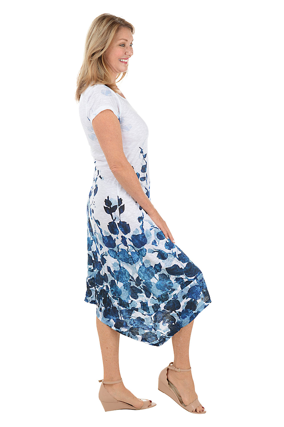 Blue Rosebuds Shark Bite Crinkle Dress