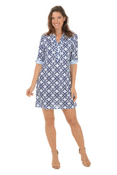 Sicilian Lattice 3/4 Roll Sleeve Dress