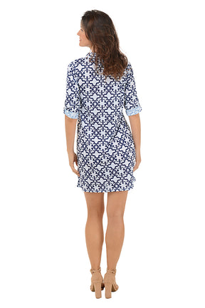 Sicilian Lattice 3/4 Roll Sleeve Dress